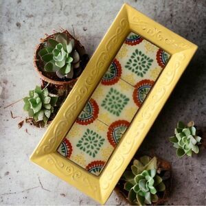 Repurposed Vintage Mexican Clay Tile Metal Tray